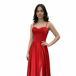 New A-Line Sleeveless Bridesmaid Solid Dress w/ Pleated Sweetheart Neck TL3049L
